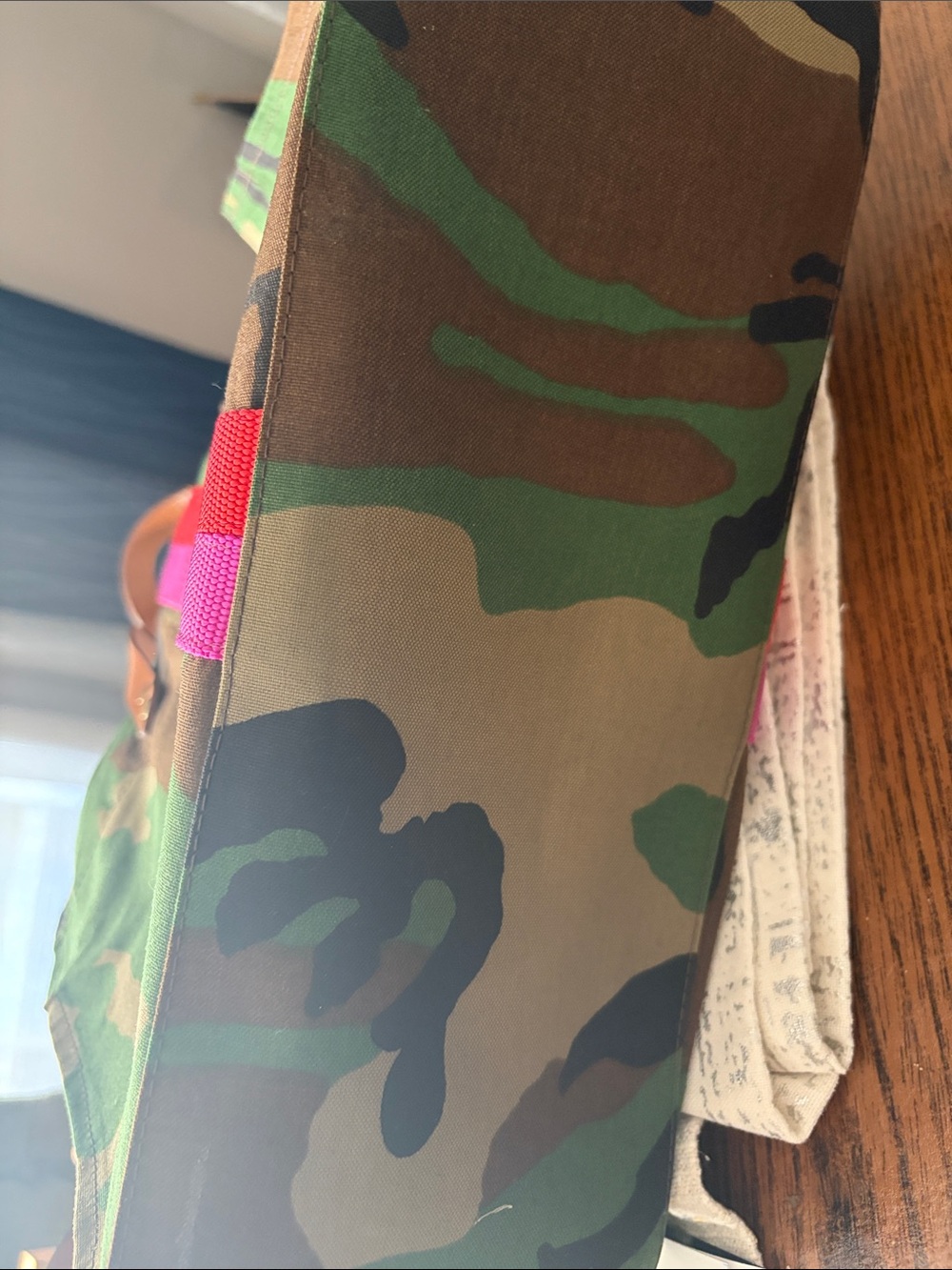Camouflage Tote with Pink and Red Center Stripe and Gold Chain Accent - Picture 5 of 7